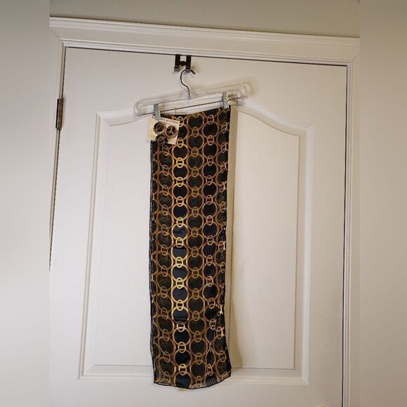 NEW Elegant Accents Black and Gold Scarf, Scarf Clip, And Earrings - Picture 4 of 4
